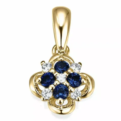 blauwe saffier diamanten hanger in 14 caraat goud 0,052 ct 0,19 ct