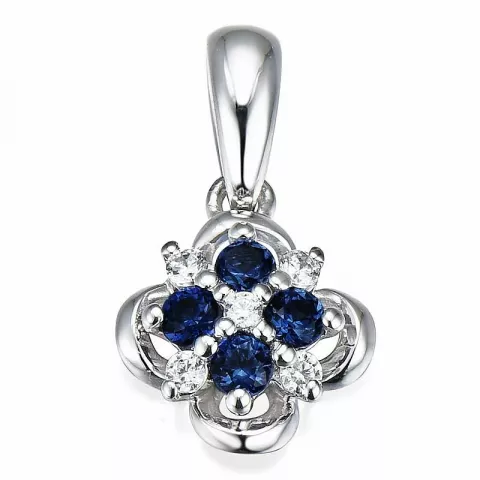 blauwe saffier diamanten hanger in 14 caraat witgoud 0,052 ct