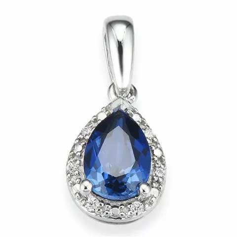 druppelvormig saffier diamanten hanger in 14 caraat witgoud 0,03 ct 0,95 ct