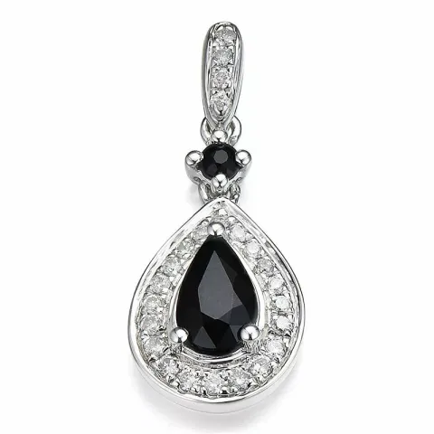 druppelvormig blauwe saffier diamanten hanger in 14 caraat witgoud 0,104 ct 0,55 ct 0,04 ct