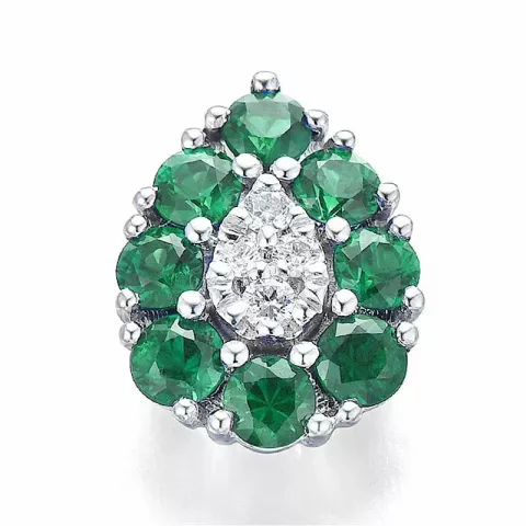 Druppelvormig smaragd diamanten hanger in 14 caraat witgoud 0,83 ct 0,06 ct