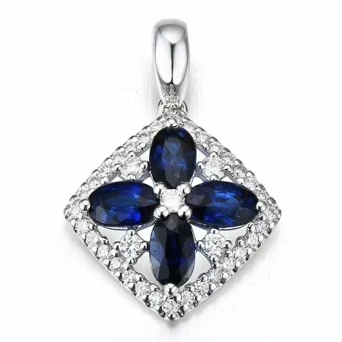vierkant saffier diamanten hanger in 14 caraat witgoud 0,247 ct 1,40 ct