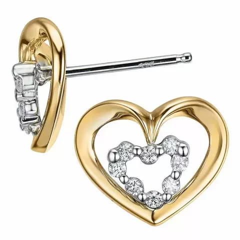 Fantastische  hart diamant oorsteker in 14 karaat goud en witgoud met diamanten 