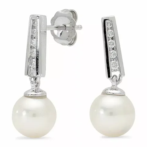 Witte parel diamant oorbellen in 14 karaat witgoud met diamanten 