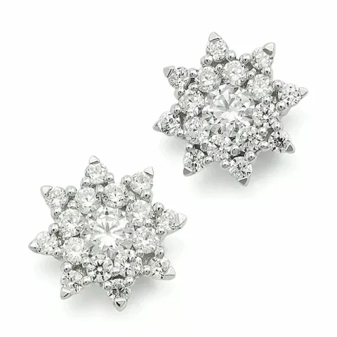 bloem diamant oorbellen in 14 karaat witgoud met diamant