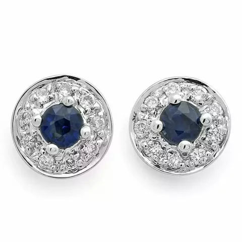 rond blauwe saffier briljant oorbellen in 14 karaat witgoud met diamant en saffier 