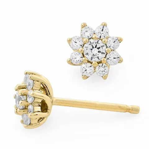 bloem diamant oorbellen in 14 karaat goud met diamant