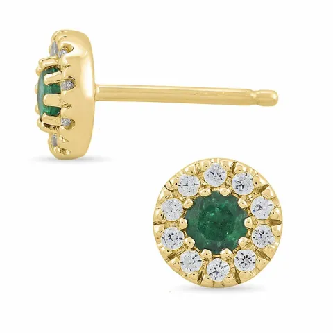 rond smaragd diamant oorbellen in 14 karaat goud met smaragd en diamant
