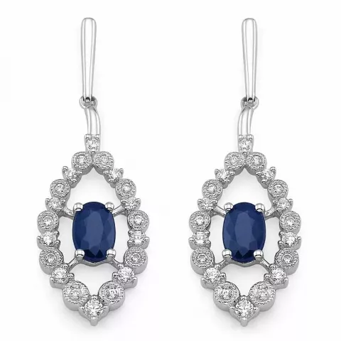 ovaal blauwe saffier briljant oorbellen in 14 karaat witgoud met diamant en saffier 