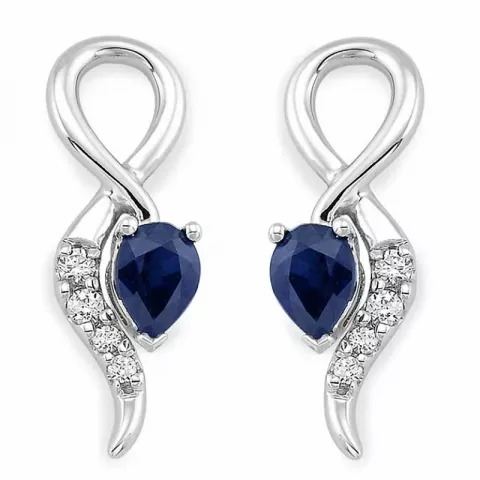 blauwe saffier diamant oorbellen in 14 karaat witgoud met diamant en saffier 