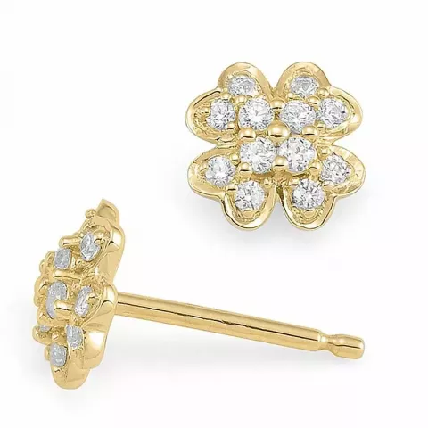 echt bloem diamant oorsteker in 14 karaat goud met rodium met diamant 