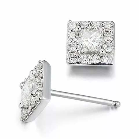 vierkant diamant witgoud oorsteker in 14 karaat witgoud met diamant en diamant 