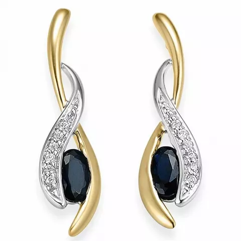 blauwe saffier diamant oorbellen in 14 karaat goud en witgoud met diamant en saffier 