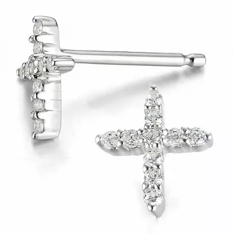 Kruis diamant oorsteker in 14 karaat witgoud met diamanten 