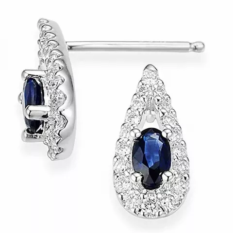 druppel blauwe saffier diamant oorbellen in 14 karaat witgoud met diamant en saffier 