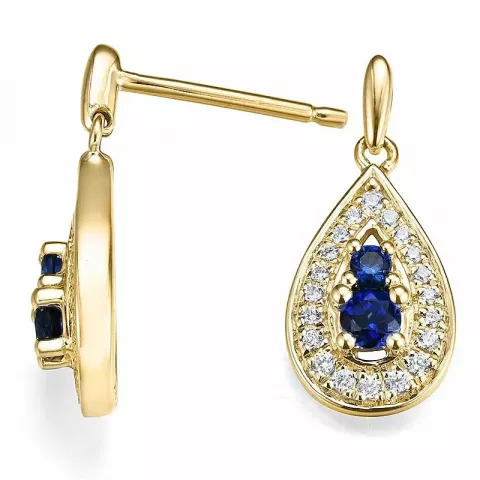 druppel blauwe saffier oorsteker in 14 karaat goud met diamant en saffier 