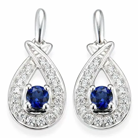 druppel saffier diamant oorbellen in 14 karaat goud met diamant en saffier 