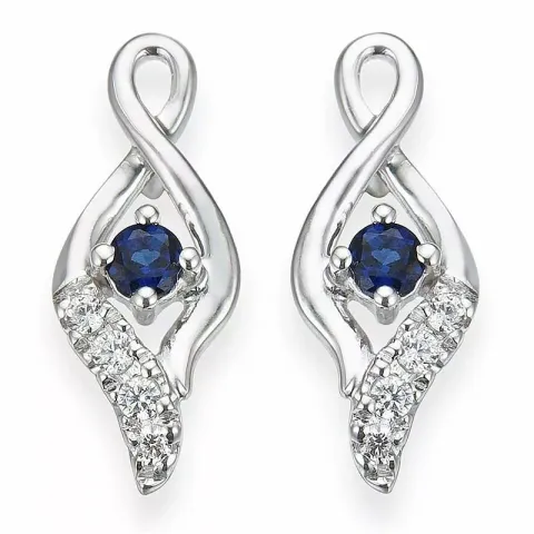 saffier diamant oorbellen in 14 karaat witgoud met diamant en saffier