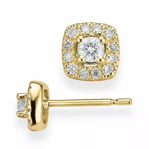 vierkant witte briljant oorbellen in 14 karaat goud met diamant