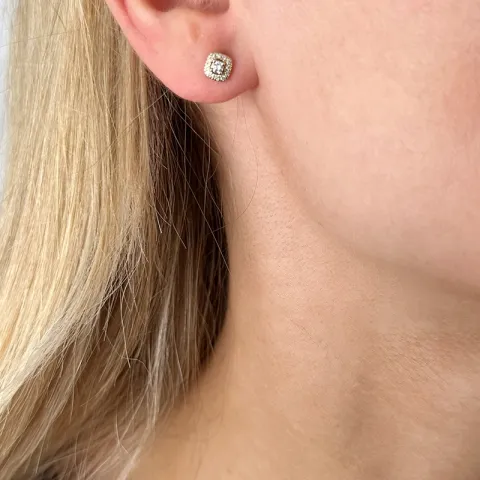 vierkant witte briljant oorbellen in 14 karaat goud met diamant
