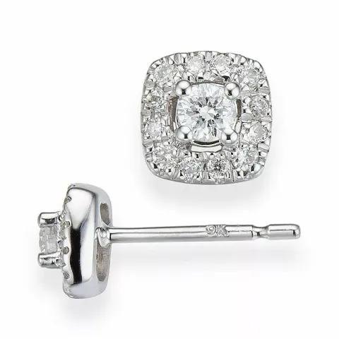 vierkant diamant oorsteker in 14 karaat witgoud met diamant