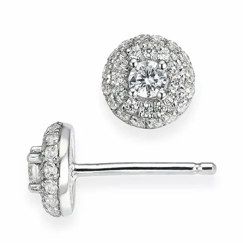rond diamant oorsteker in 14 karaat witgoud met diamant en diamant