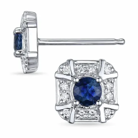 vierkant saffier diamant oorbellen in 14 karaat witgoud met diamant en saffier