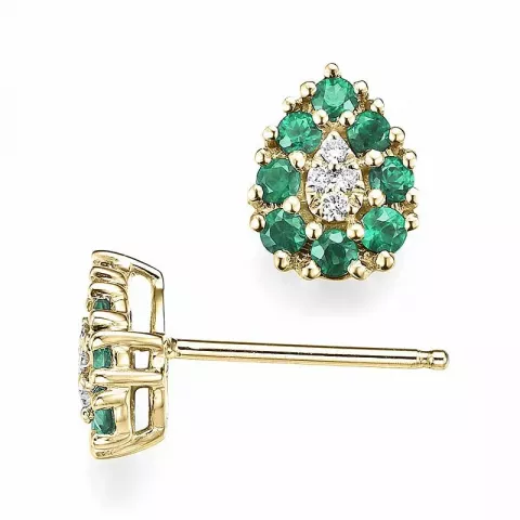 Druppel smaragd diamant oorbellen in 14 karaat goud met diamanten en smaragden 