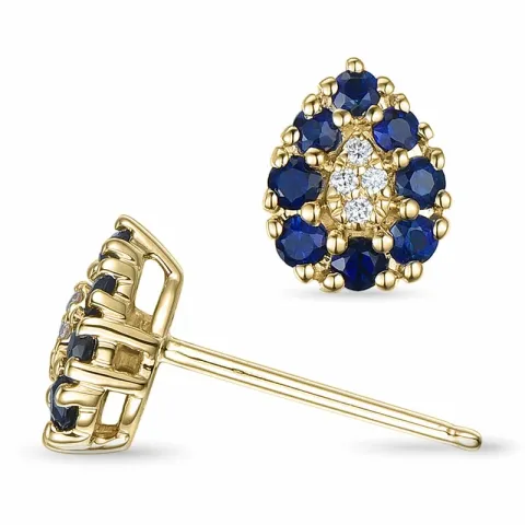 druppel saffier diamant oorbellen in 14 karaat goud met diamant en saffier