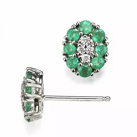 ovaal smaragd diamant oorbellen in 14 karaat witgoud met smaragd en diamant 