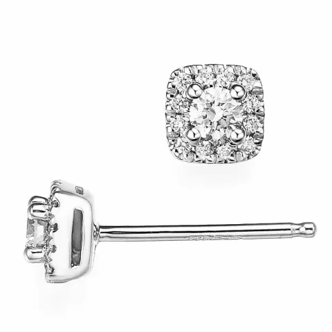 vierkant diamant oorsteker in 14 karaat witgoud met diamant
