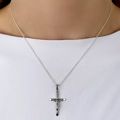 30 x 18 MM kruis met Jezus hanger in zilver
