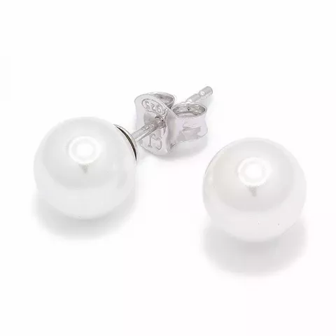 8 mm rond witte parel oorsteker in zilver