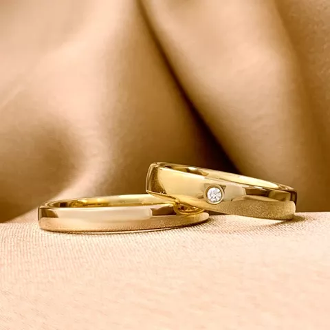 3 en 4 mm trouwringen in 9 karaat goud 0,03 ct - set