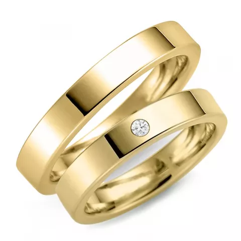 3 en 4 mm diamant trouwringen in 14 karaat goud - set