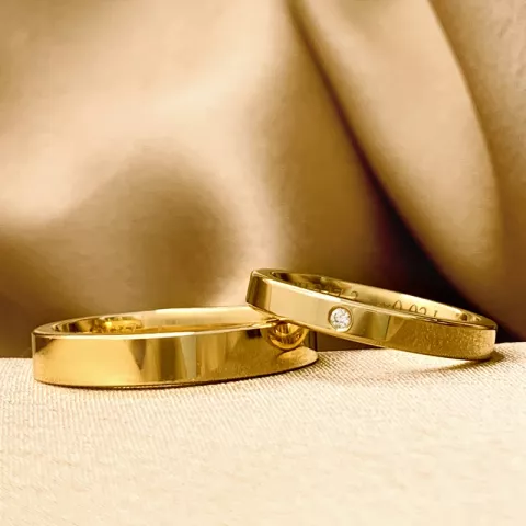 4 en 3 mm trouwringen in 9 karaat goud 0,02 ct - set