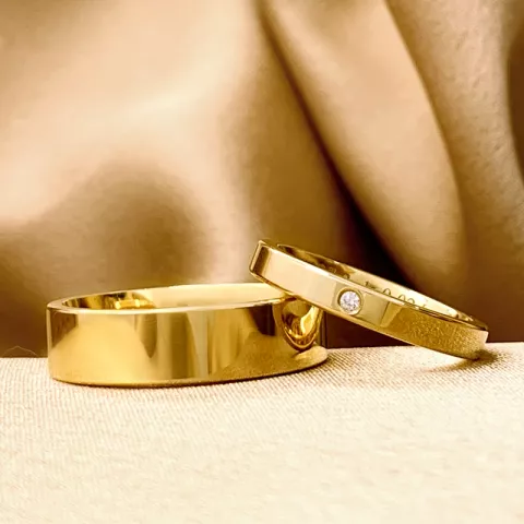 6 en 3 mm diamant trouwringen in 9 karaat goud - set