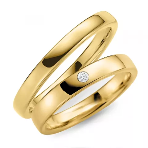 3 en 4 mm diamant trouwringen in 9 karaat goud - set
