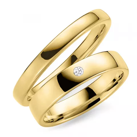 3 en 5 mm diamant trouwringen in 14 karaat goud - set