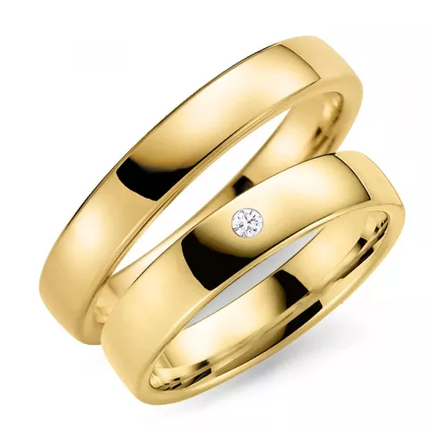 4 en 5 mm diamant trouwringen in 14 karaat goud - set