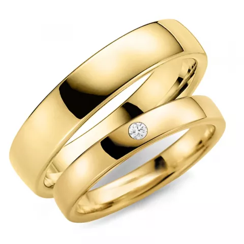 5 en 4 mm diamant trouwringen in 14 karaat goud - set
