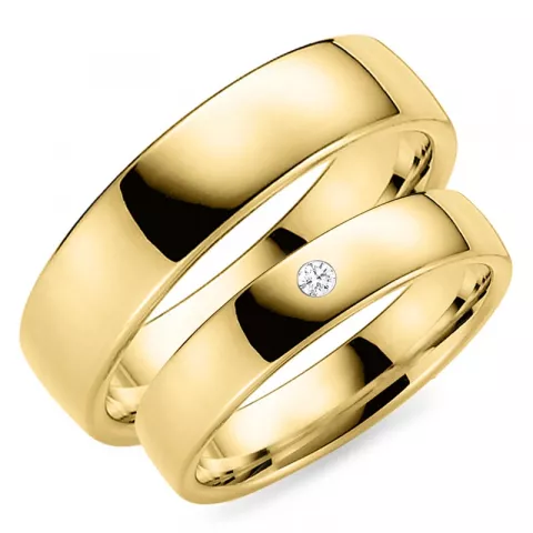 6 en 5 mm diamant trouwringen in 14 karaat goud - set