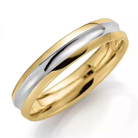 Tweekleurige 4 mm trouwring in 14 karaat goud