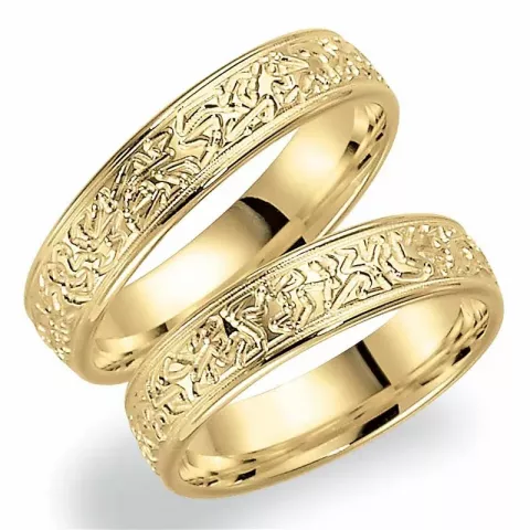 Patroon 5 mm trouwringen in 14 karaat goud - set