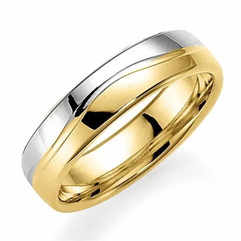 Tweekleurige 5 mm trouwring in 14 karaat goud