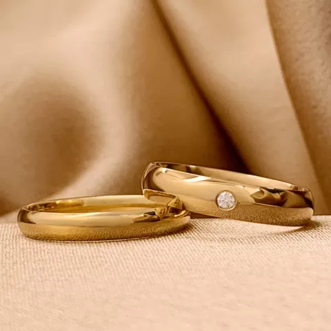 3 en 4 mm trouwringen in 9 karaat goud 0,03 ct - set