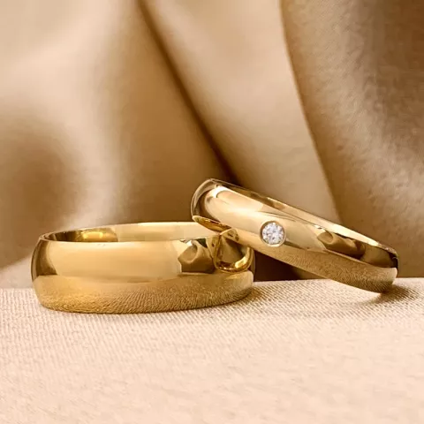 6 en 4 mm trouwringen in 9 karaat goud 0,03 ct - set