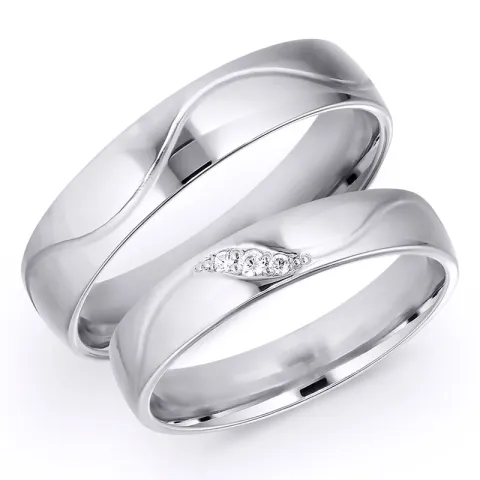 5 en 4 mm diamant trouwringen in 14 karaat witgoud 0,008 ct en 0,015 ct - set