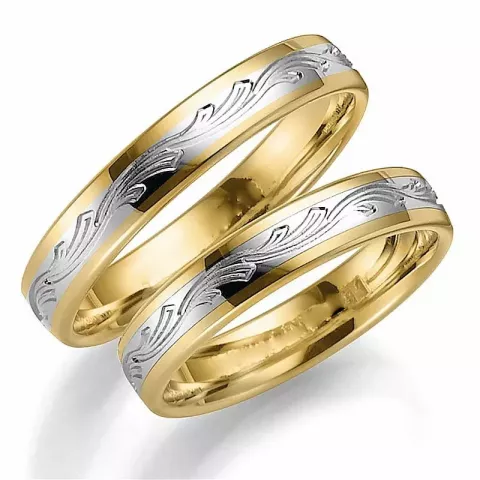 Patroon 4 mm trouwringen in 14 karaat goud-en witgoud - set
