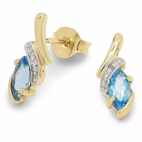 blauwe topaas oorbellen in 9 karaat goud met rodium met topaas en diamant 